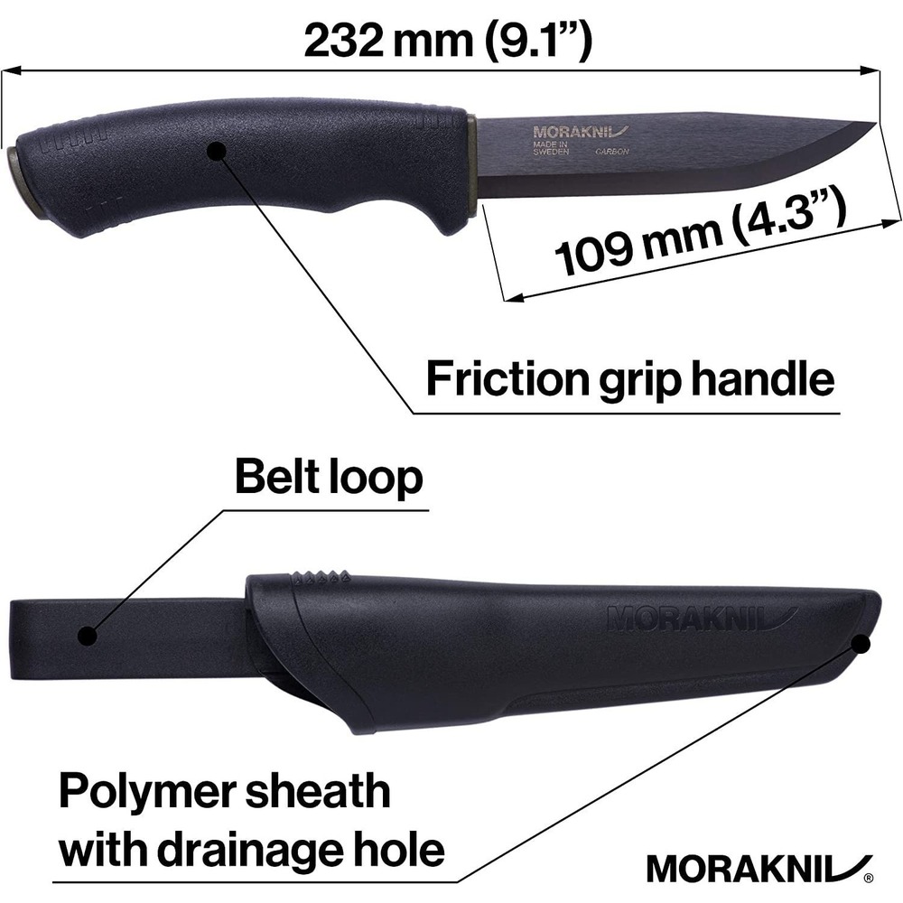 Morakniv 4.3" Carbon Steel Bushcraft Knife w/ Sheath Black Fixed Blade M-10791 - Picture 6 of 9